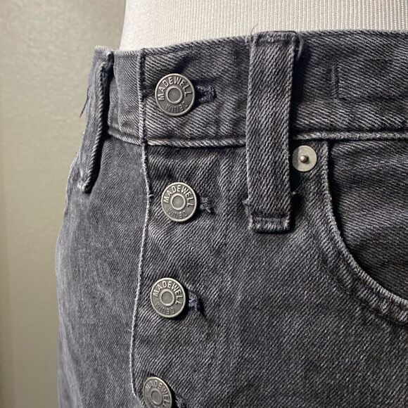 Madewell Rigid Denim ALine Mini Skirt Lunar Wash Button Fly Raw HemBlack Faded - Picture 3 of 13